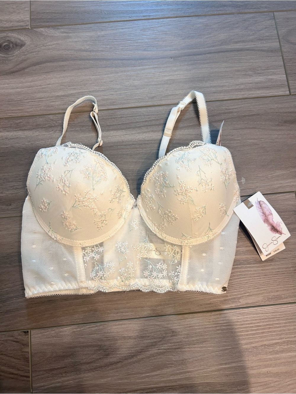 Jessica Simpson Cream Longline Embroidered Balconette Bra